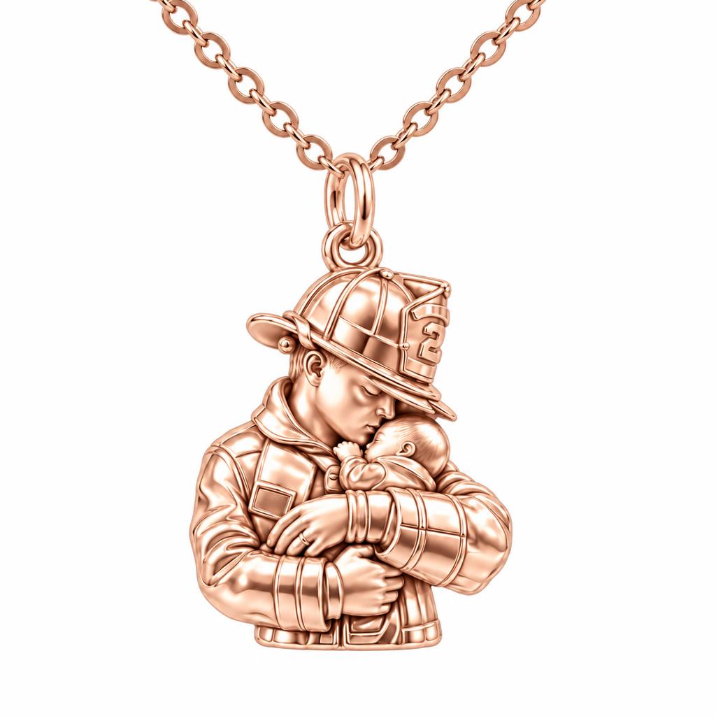 Firefighter Hero Gentle Embrace Charm Necklace Set – rose gold, front view