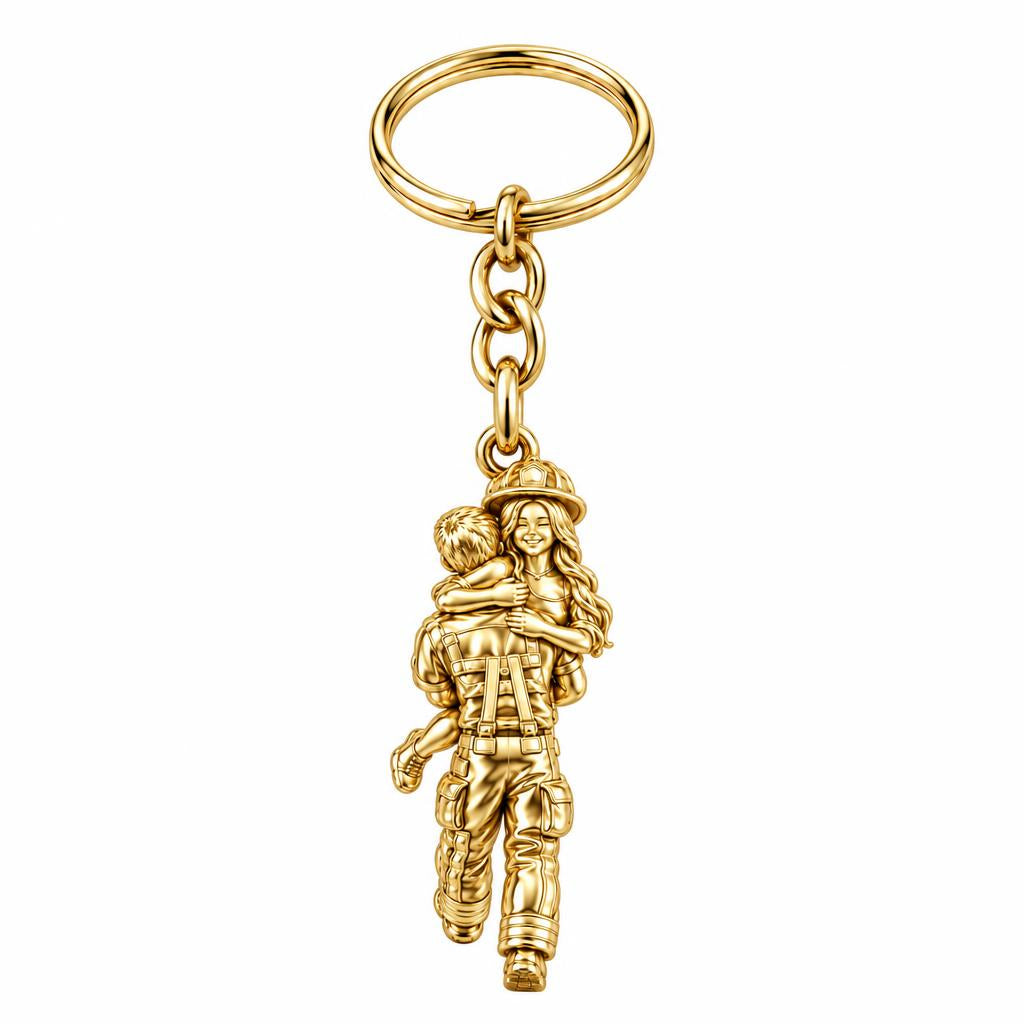 Firefighter Hero Hug Charm Keychain – 18K gold, front view
