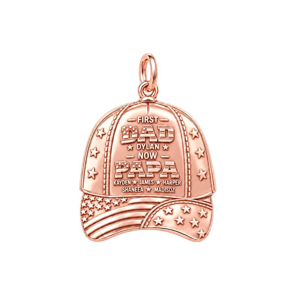 First Dad Now Papa Charm Bracelet – Personalized Papa Gift – rose gold 3 cm charm, front view