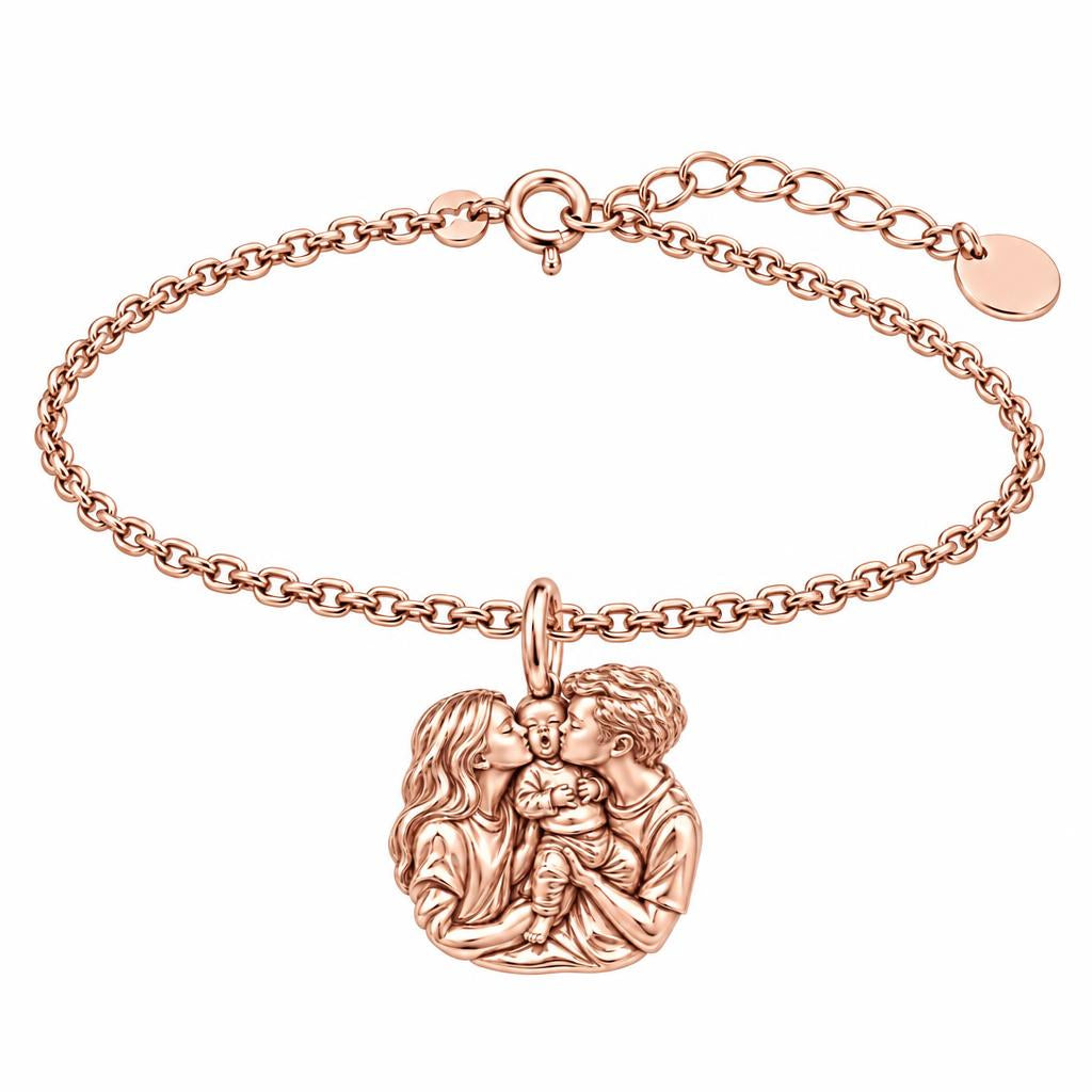 First Family Kiss Charm Bracelet Set – rose gold, front view
