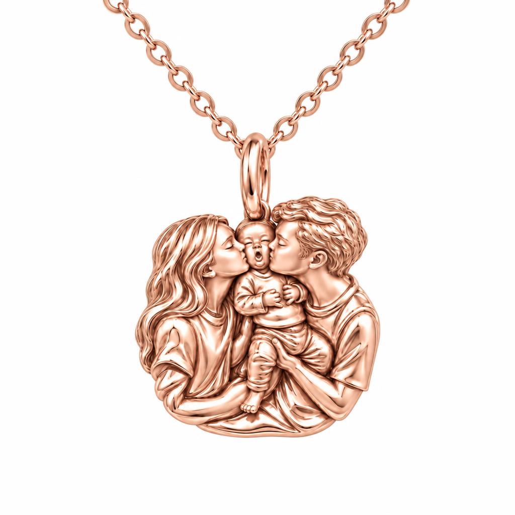 First Family Kiss Charm Necklace Set – rose gold, front view