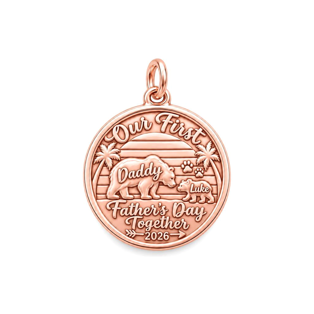 First Father's Day Bear Charm Bracelet – Personalized Dad Gift – rose gold 3 cm charm, front view