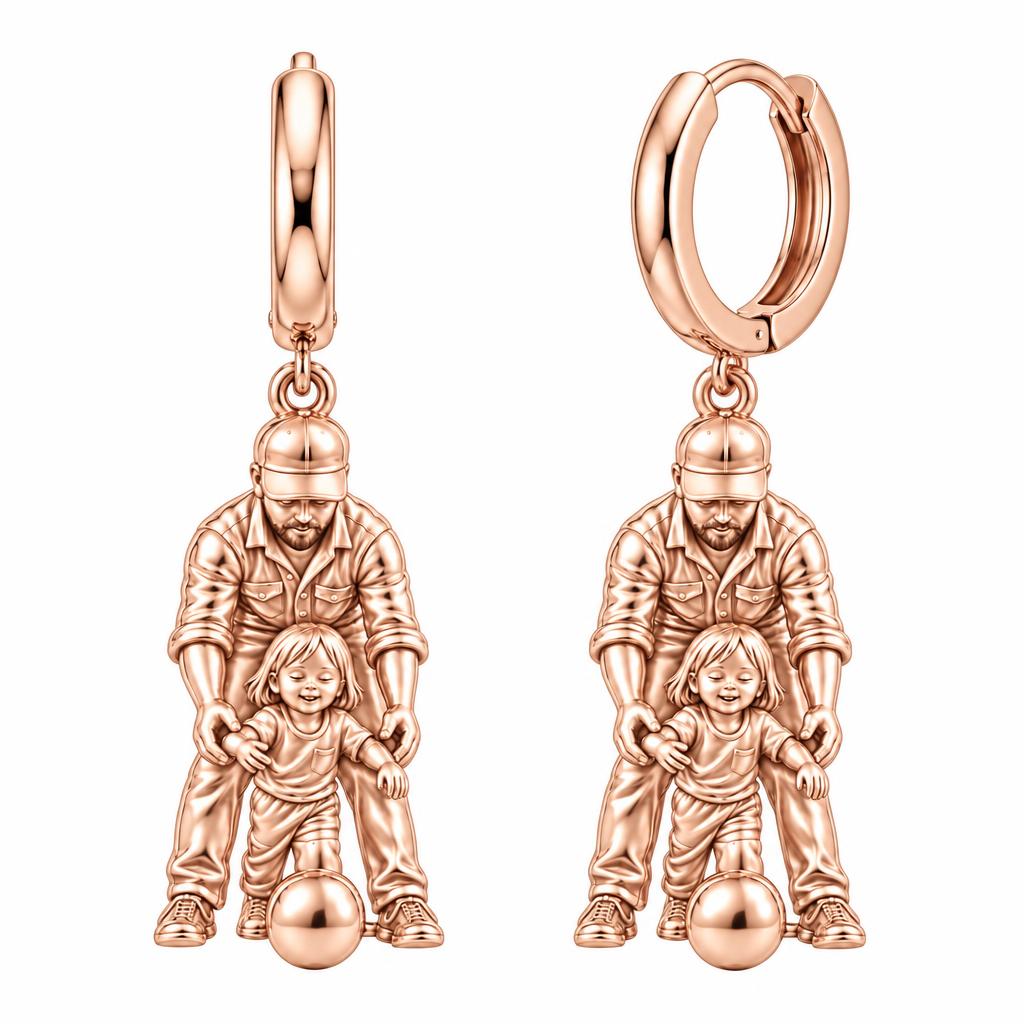 First Goal Together Huggie Charm Earrings – rose gold, front view