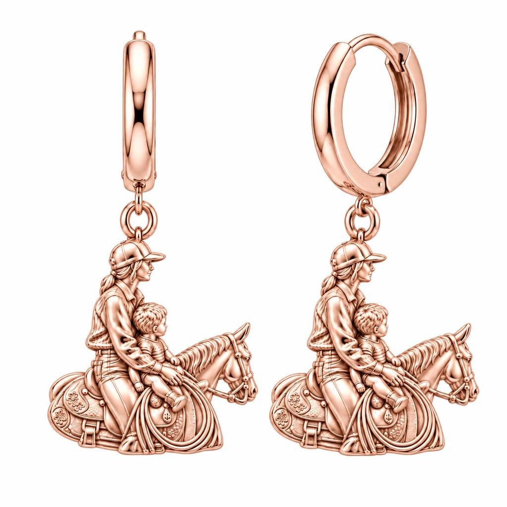 First Ride Together Huggie Charm Earrings – rose gold, front view