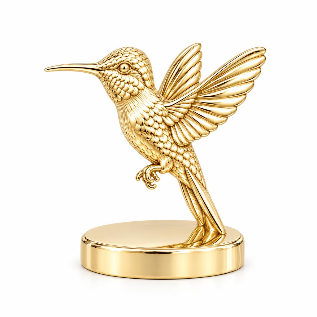 Flight of Grace Hummingbird Keepsake Plaque – 18K gold, front view