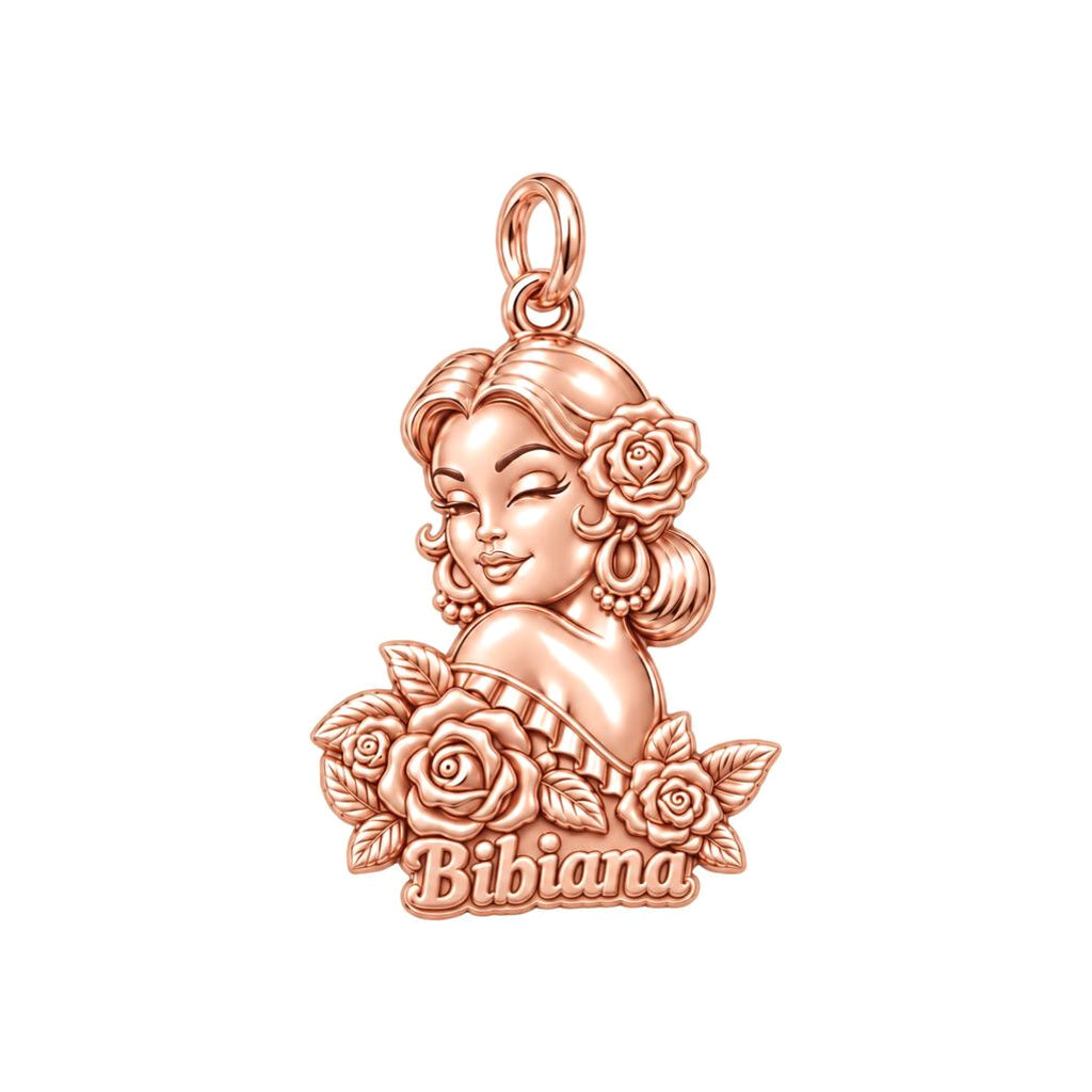 Floral Abuela Portrait Charm Bracelet – Personalized Abuela Gift – rose gold 3 cm charm, front view
