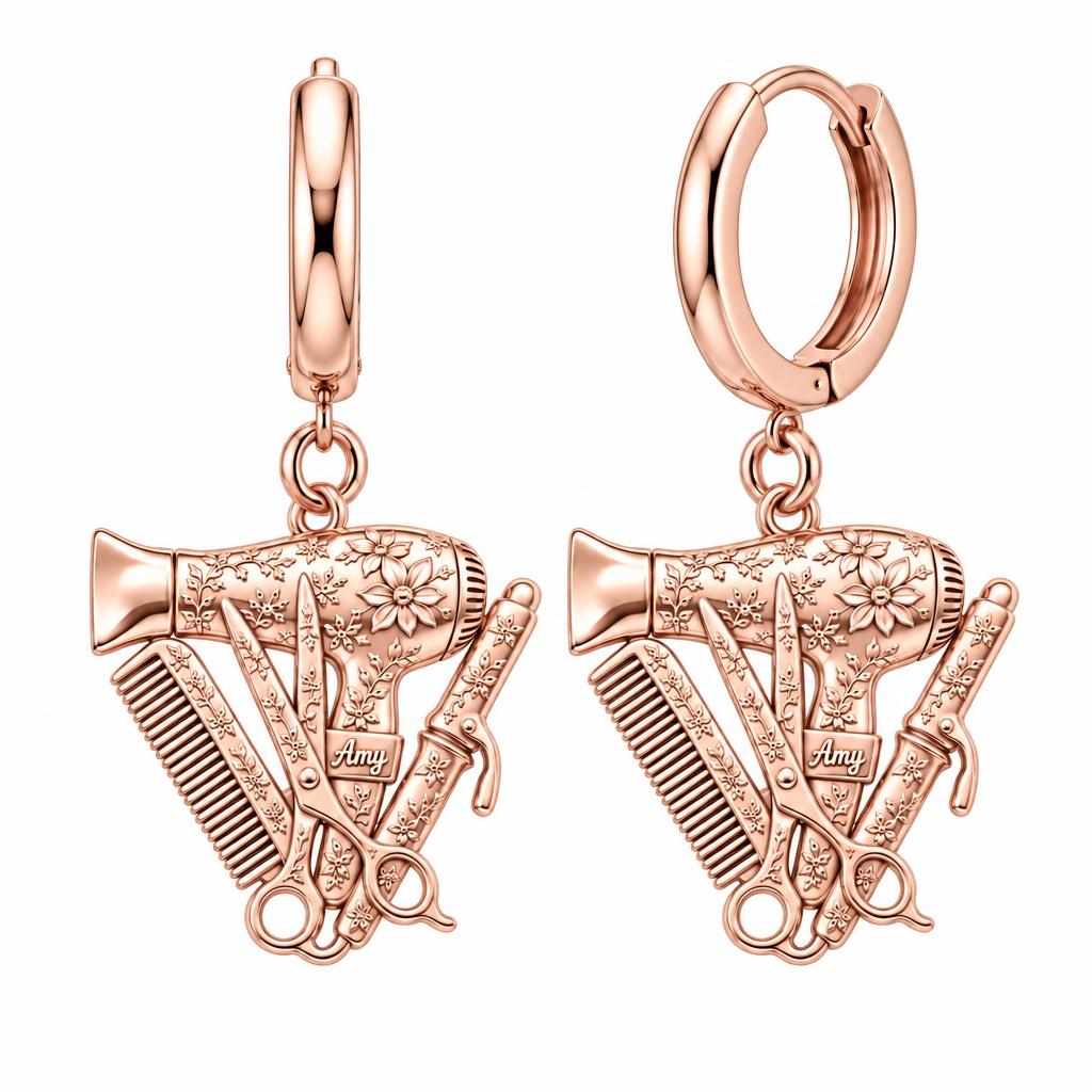 Floral Stylist Tools Huggie Charm Earrings – rose gold, front view