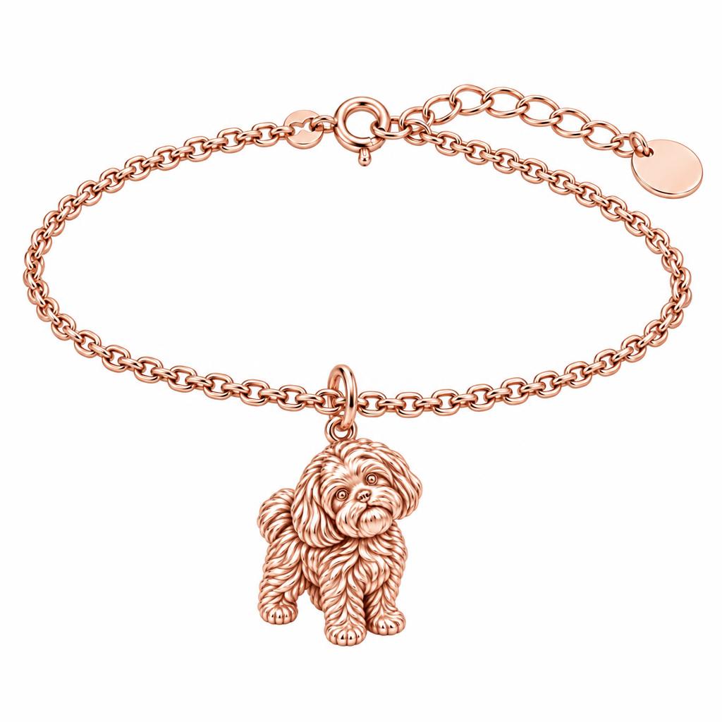 Fluffy Maltipoo Pup Charm Bracelet Set – rose gold, front view