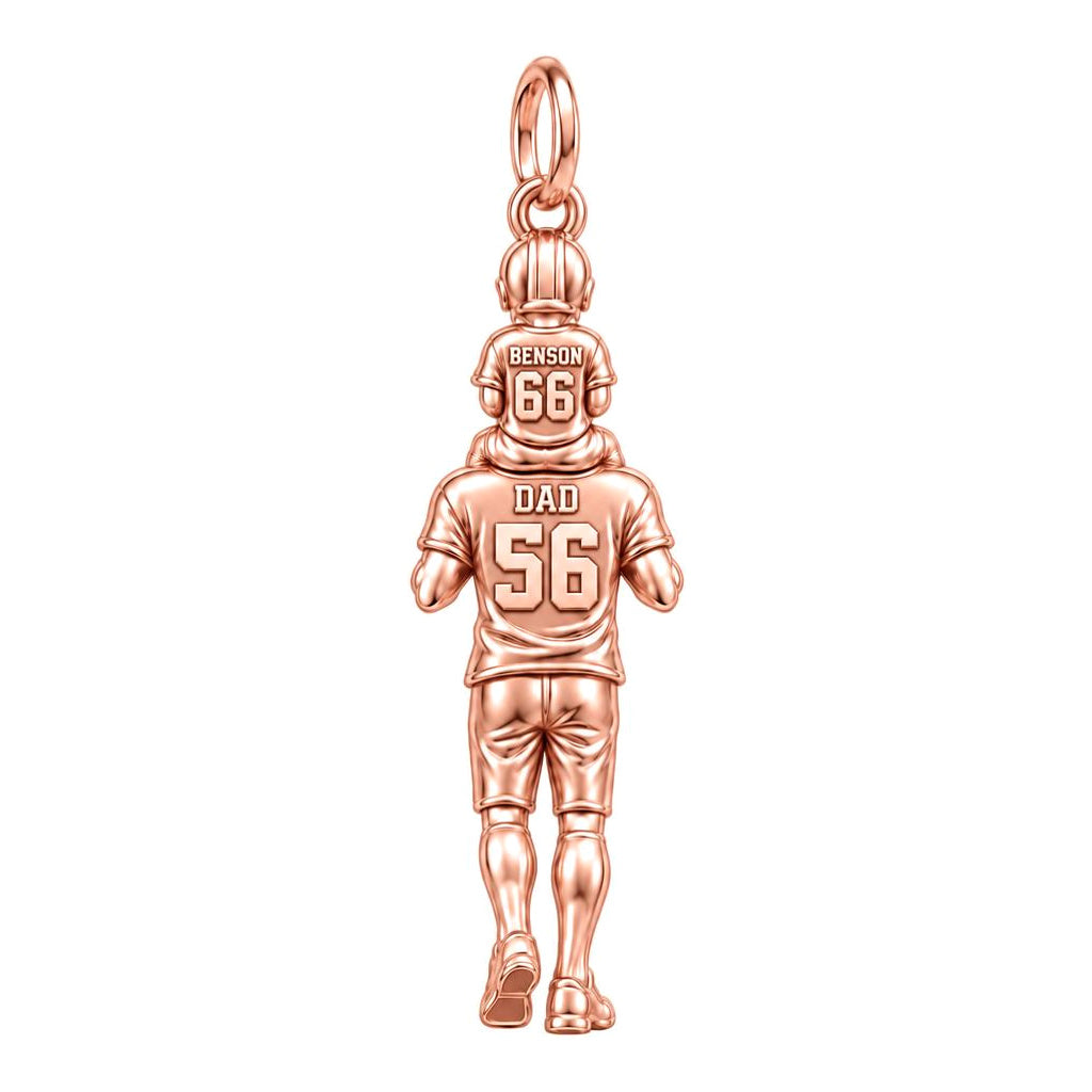 Football Father and Son Charm Bracelet – Personalized Dad Gift – rose gold charm, front view