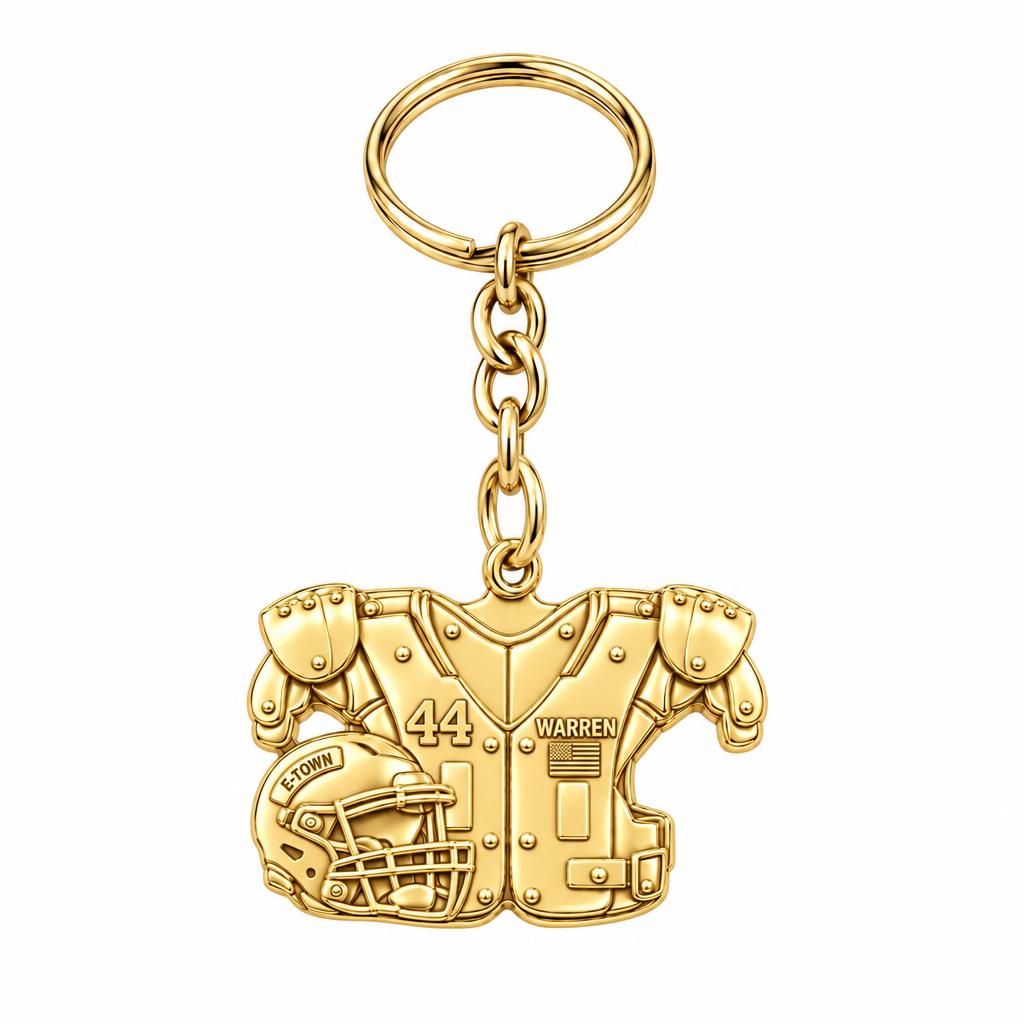Football Jersey and Helmet Charm Keychain – 18K gold, front view
