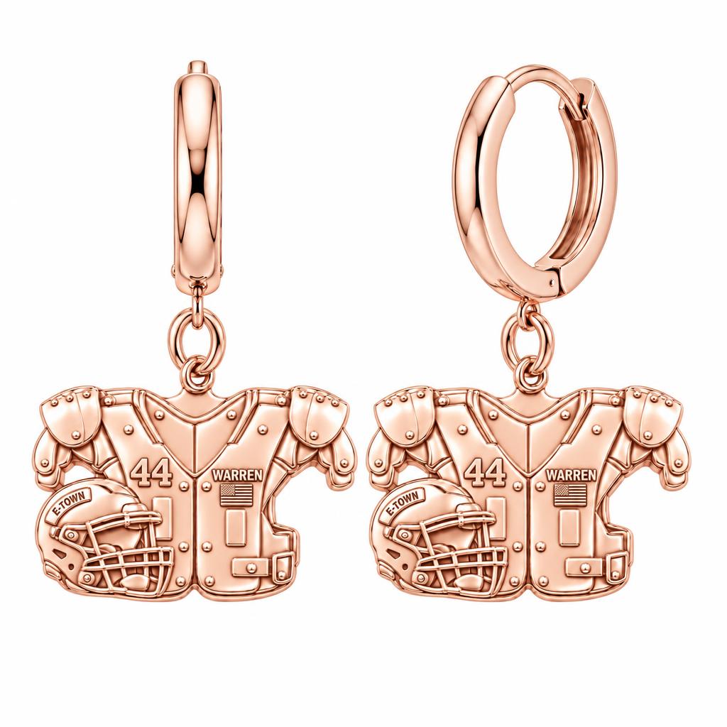 Football Jersey and Helmet Huggie Charm Earrings – rose gold, front view