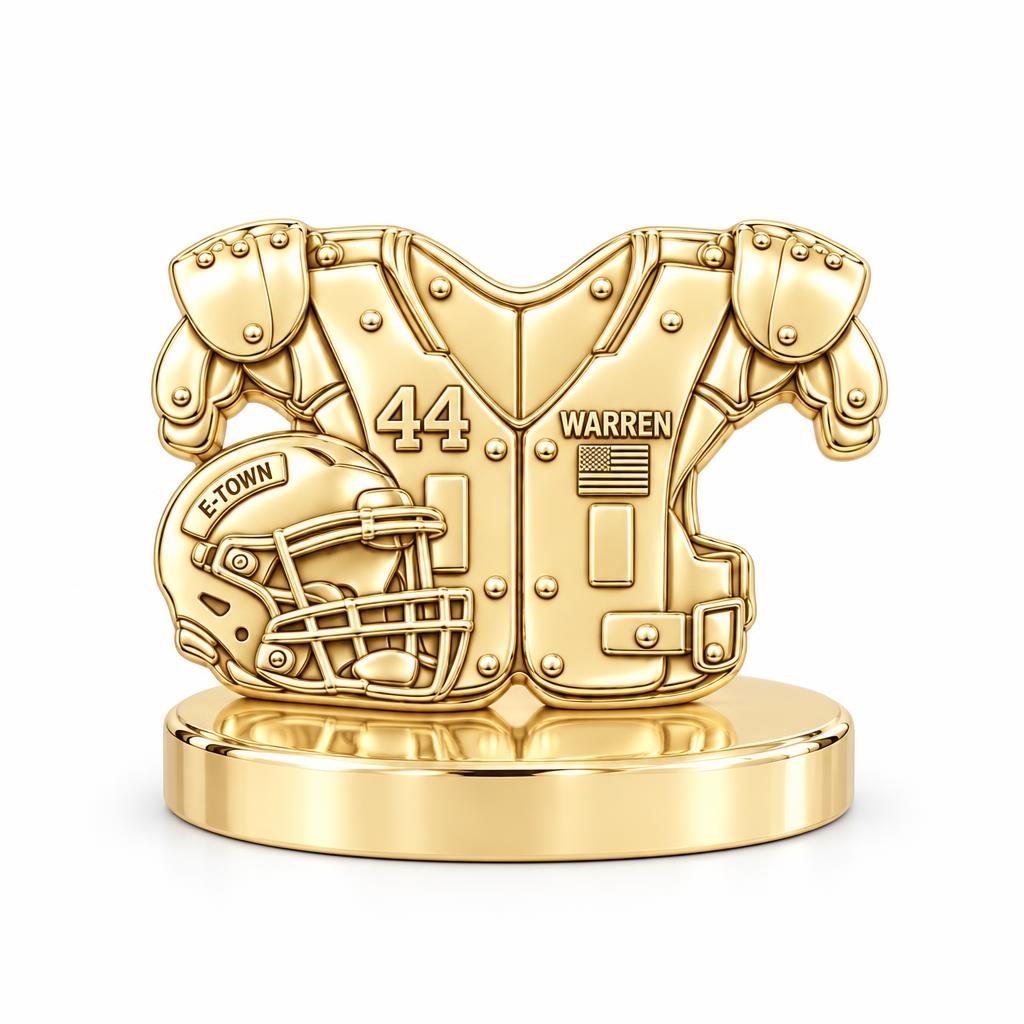 Football Jersey and Helmet Keepsake Plaque – 18K gold, front view