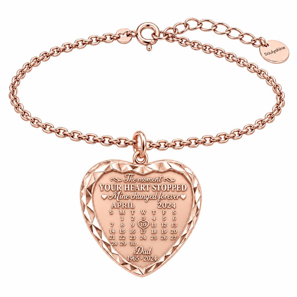 Forever Heart Calendar Charm Bracelet Set – rose gold, front view