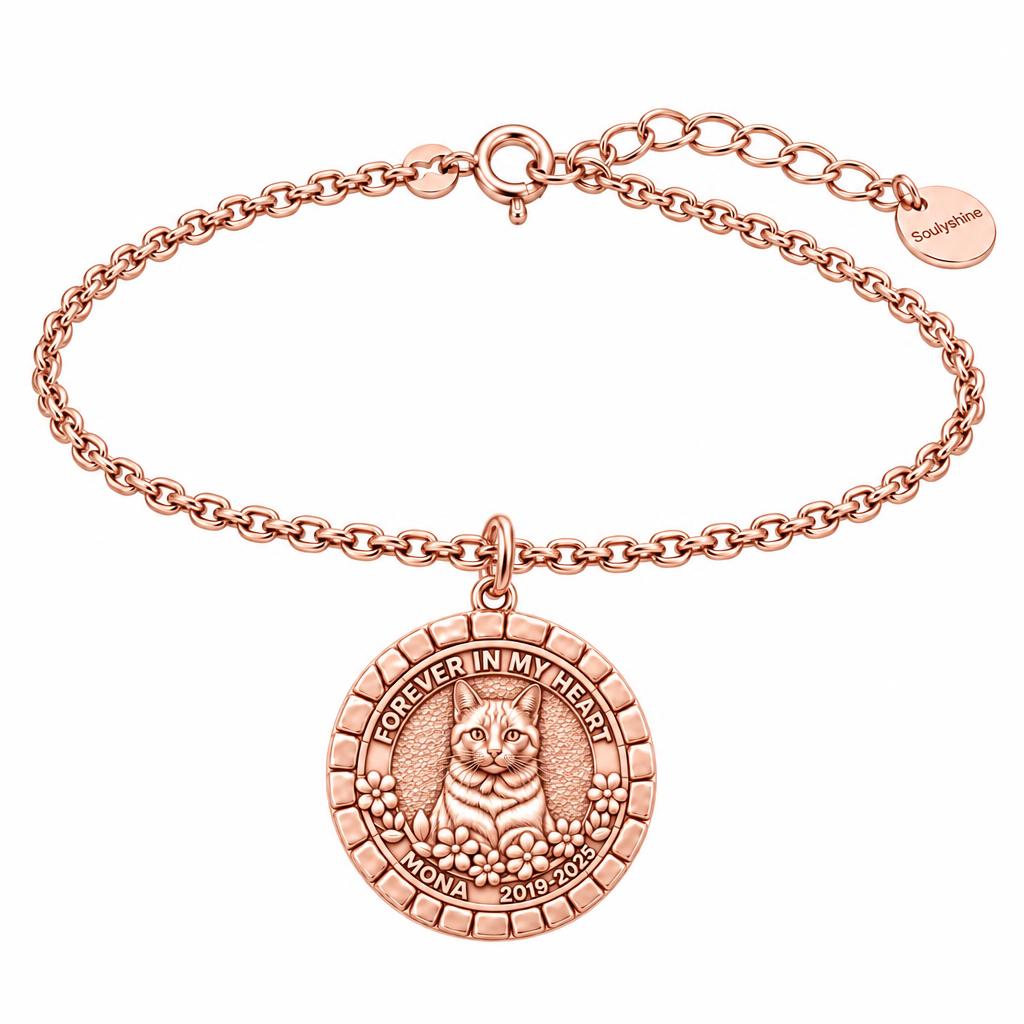 Forever In My Heart Pet Portrait Charm Bracelet Set – rose gold, front view