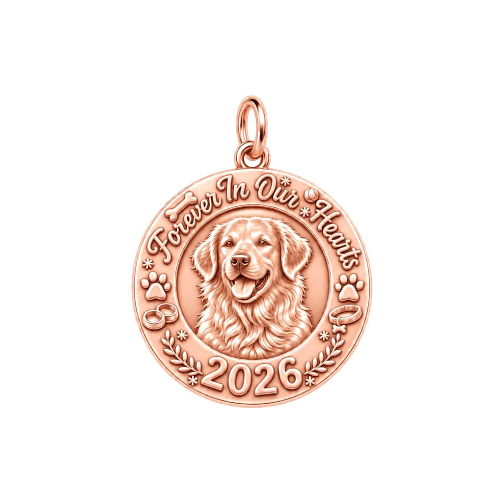Forever In Our Hearts Charm Bracelet – Personalized Pet Gift – rose gold 2 cm charm, front view
