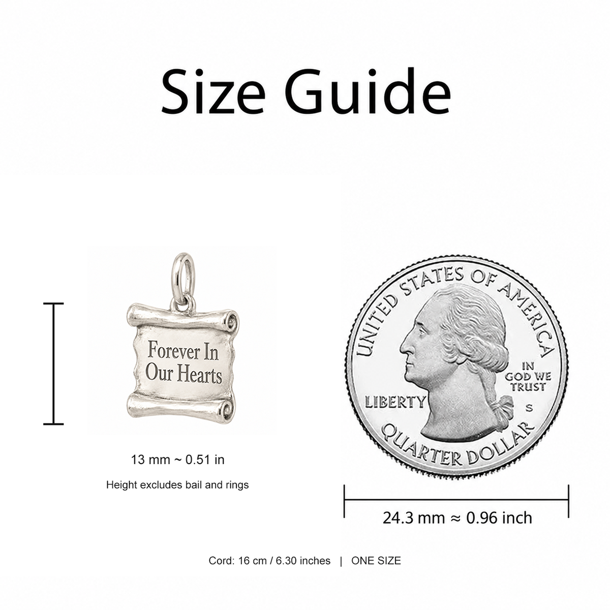 Forever In Our Hearts Charm | Size Guide | 13 mm body vs 24.3 mm quarter