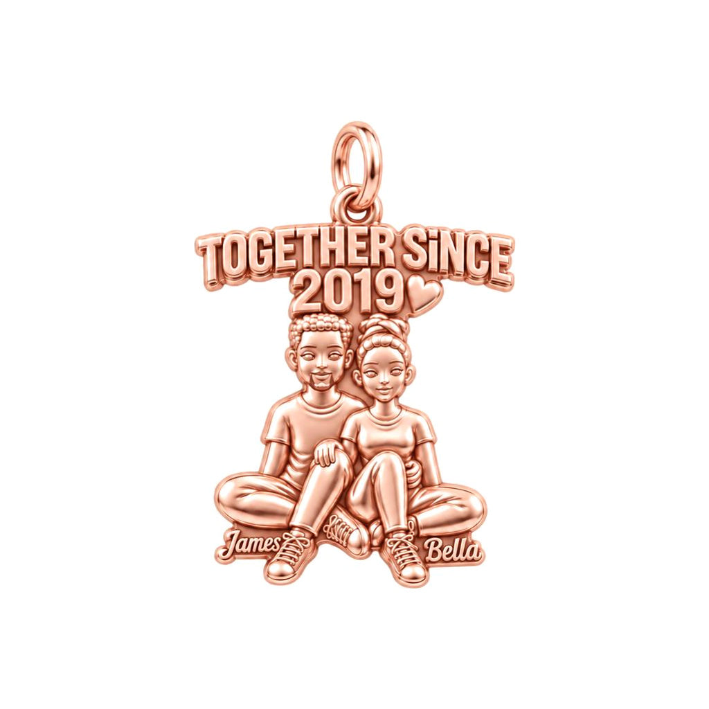 Forever Together Couple Charm Bracelet – Personalized Couple Gift – rose gold 3 cm charm, front view
