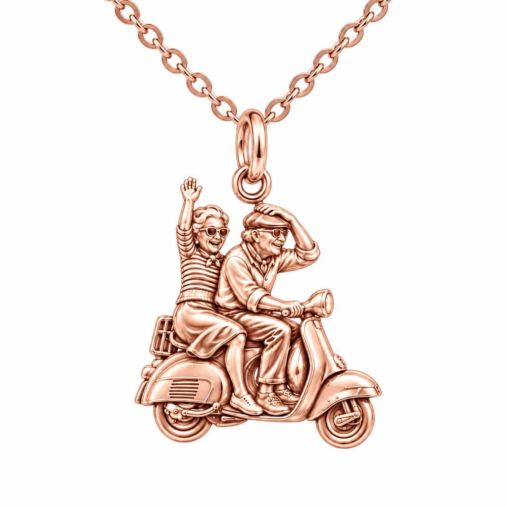 Forever Young Scooter Couple Charm Necklace Set – rose gold, front view