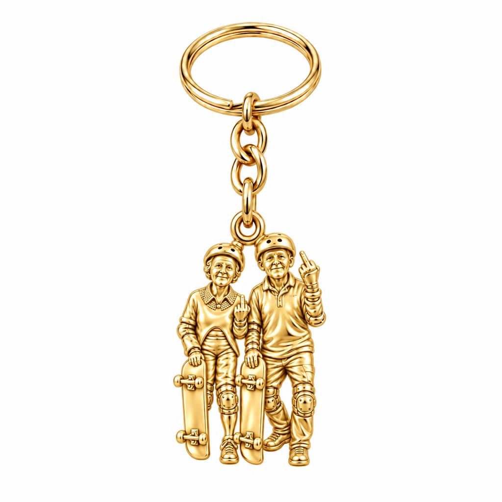 Forever Young Skaters Charm Keychain – 18K gold, front view