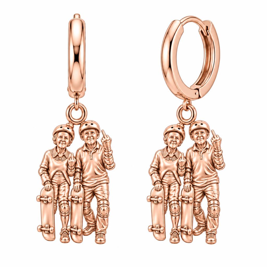 Forever Young Skaters Huggie Charm Earrings – rose gold, front view