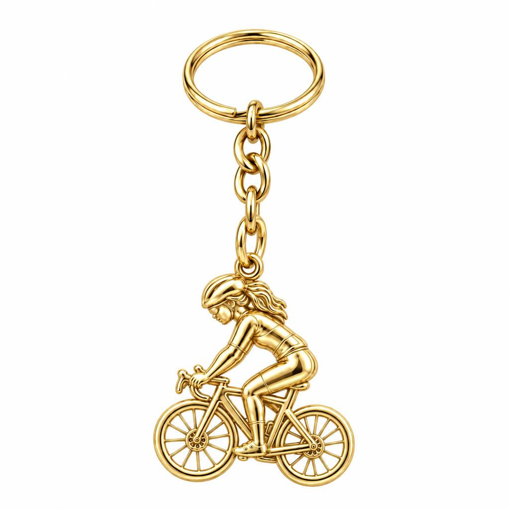 Free Spirit Cyclist Charm Keychain – 18K gold, front view