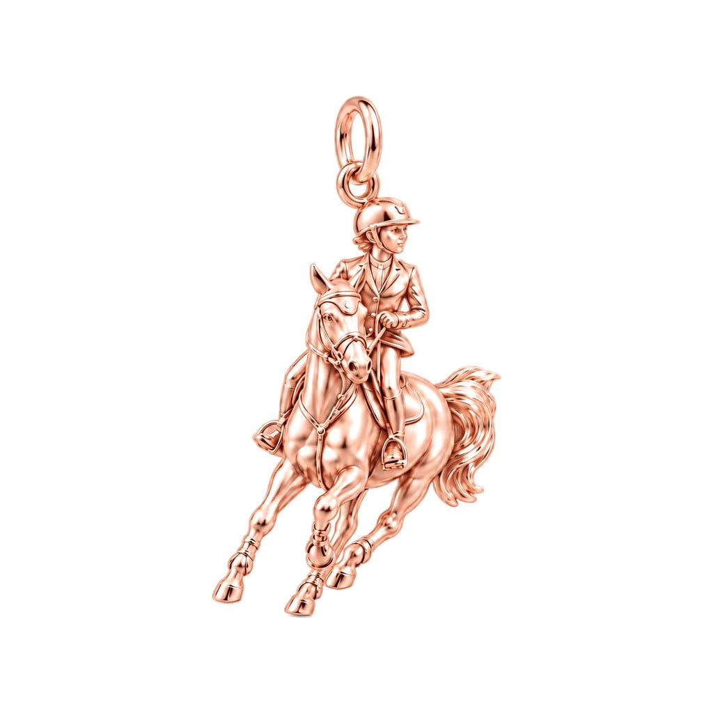 Galloping Rider Charm Bracelet – Personalized Horse Lover Gift – rose gold charm, front view