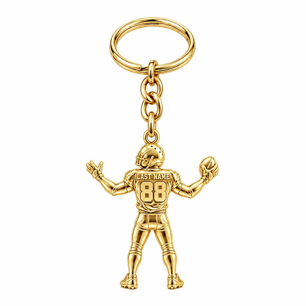 Game Day Gridiron Hero Charm Keychain – 18K gold, front view