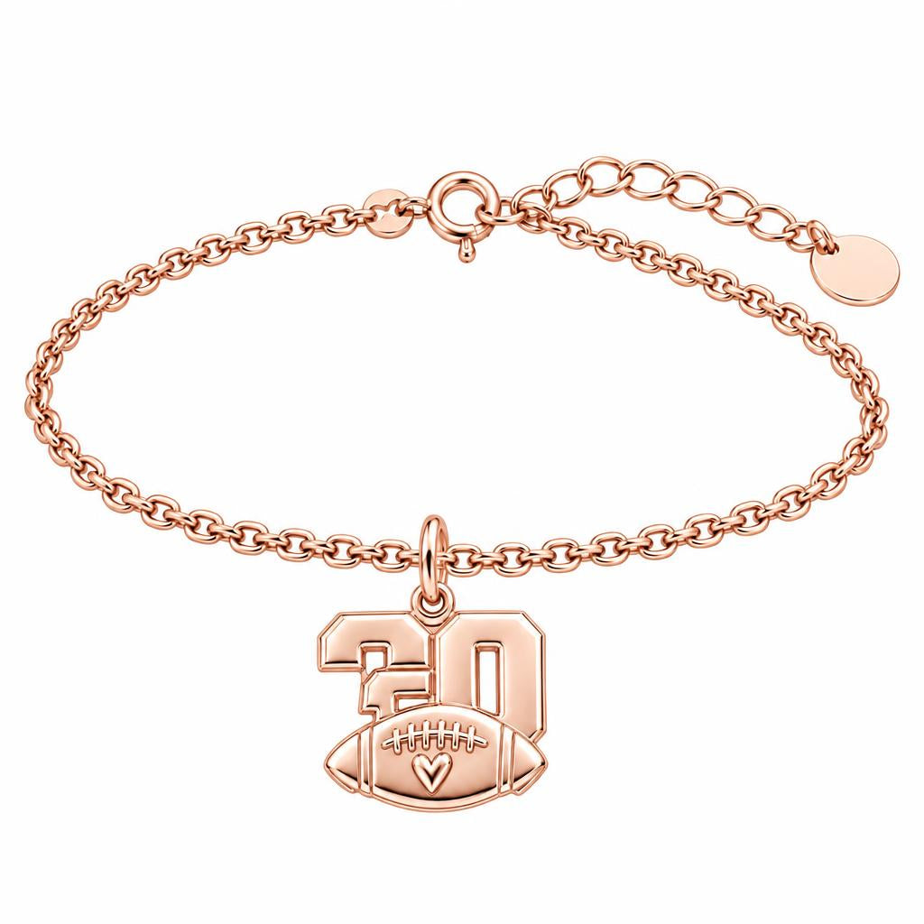 Game Day Heart Football Charm Bracelet Set – rose gold, front view