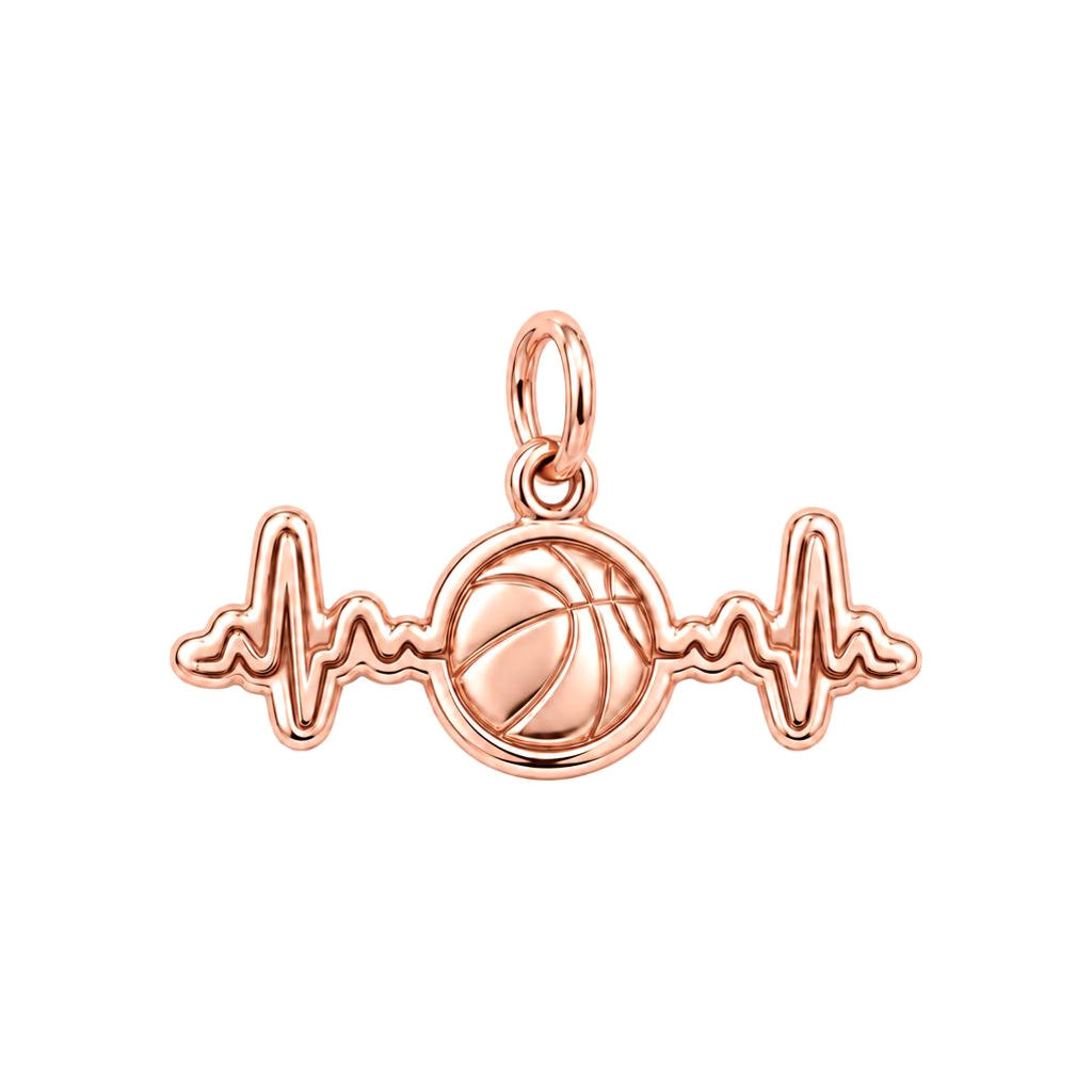 Game Day Heartbeat Charm Bracelet – Personalized Basketball Gift – rose gold charm, front view