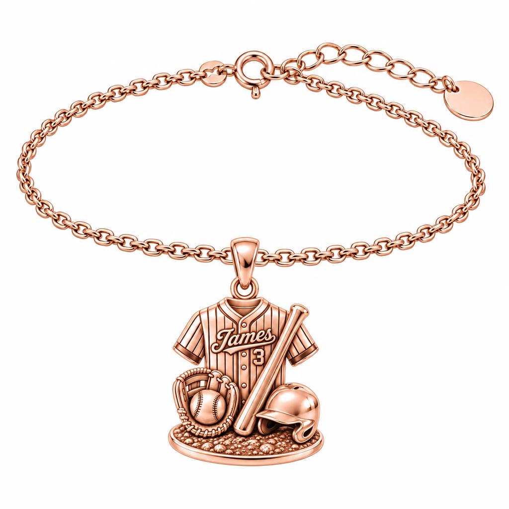 Gameday Jersey and Gear Charm Bracelet Set – rose gold, front view