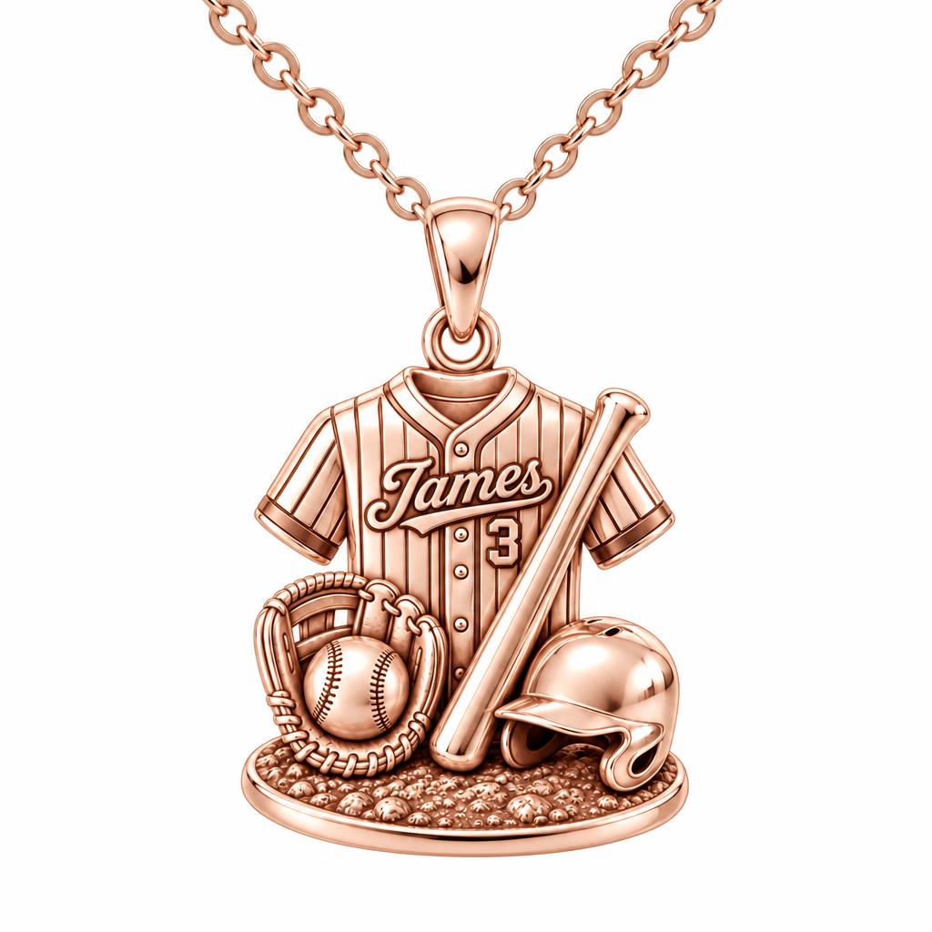 Gameday Jersey and Gear Charm Necklace Set – rose gold, front view