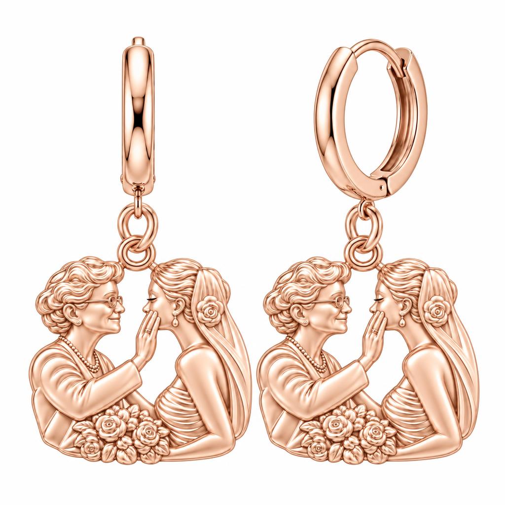 Generational Love Portrait Huggie Charm Earrings – rose gold, front view