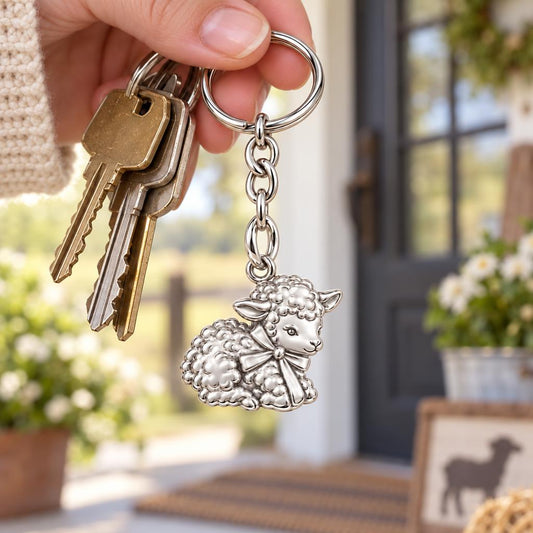 Gentle Little Lamb Charm Keychain – worn / in use