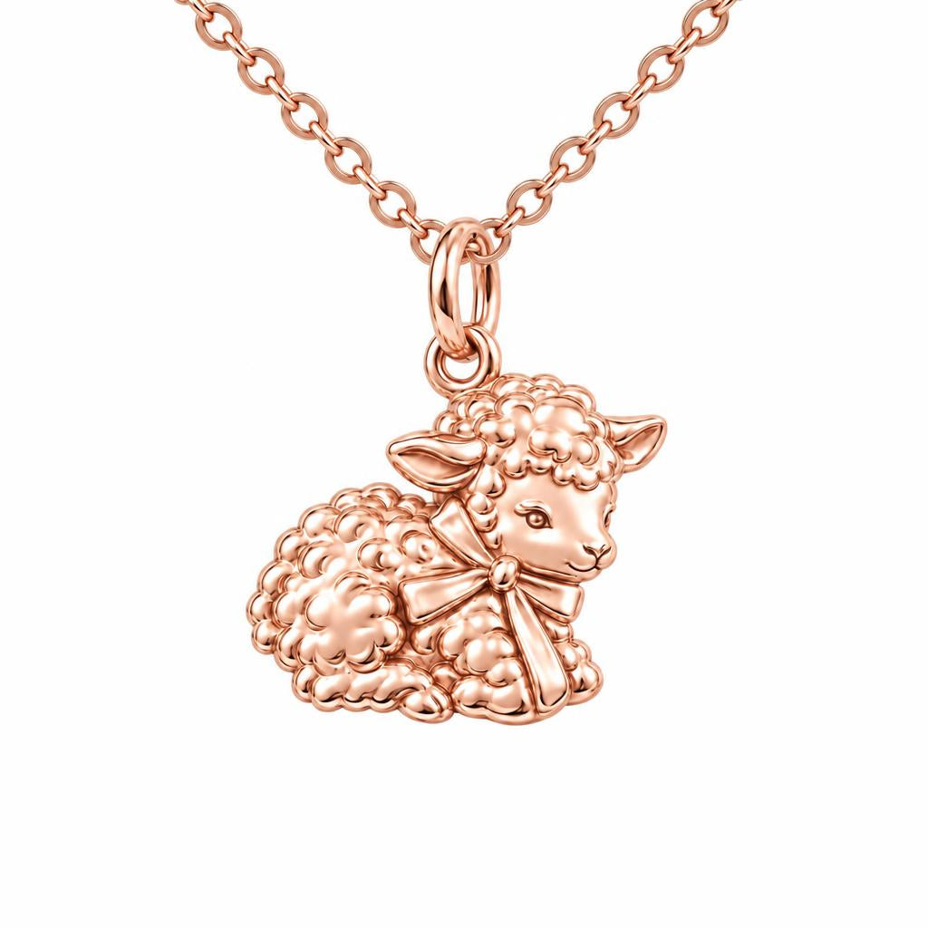 Gentle Little Lamb Charm Necklace Set – rose gold, front view