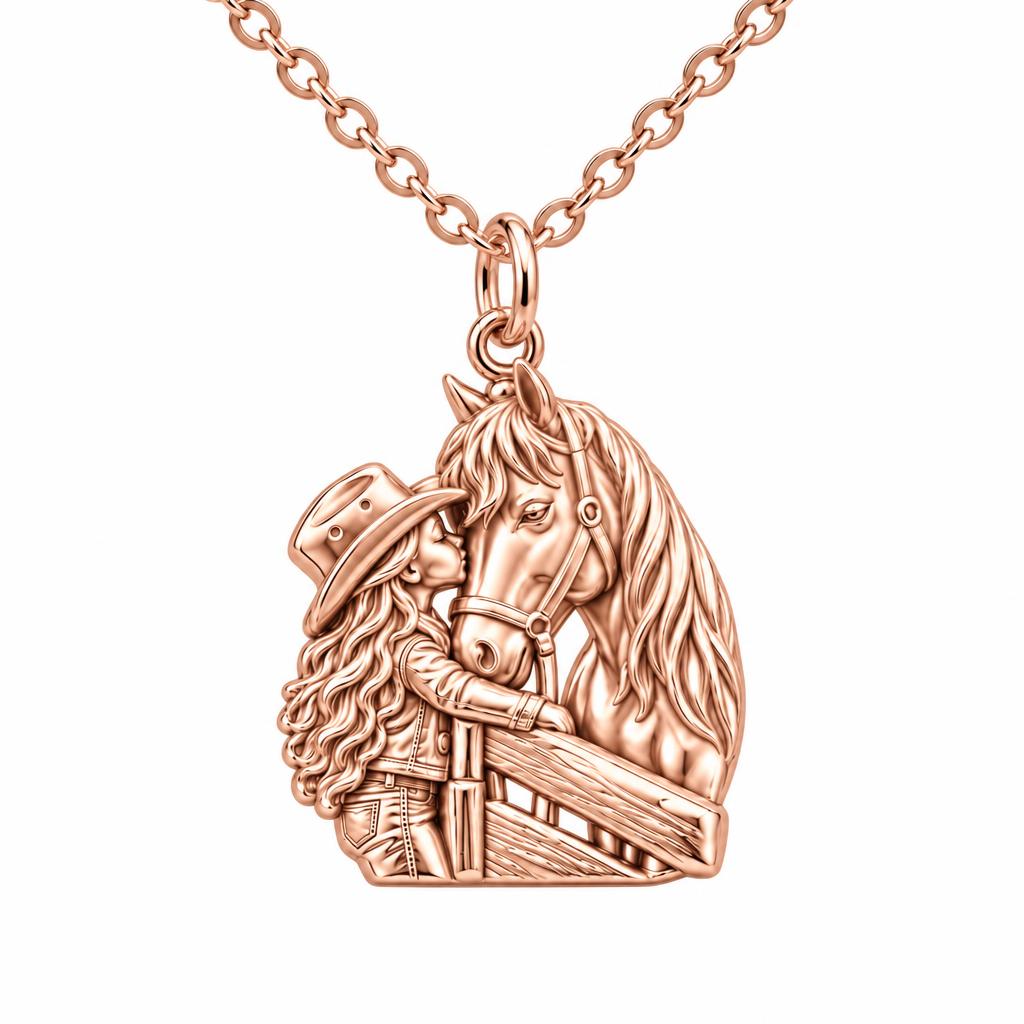 Gentle Spirit Horse Hug Charm Necklace Set – rose gold, front view