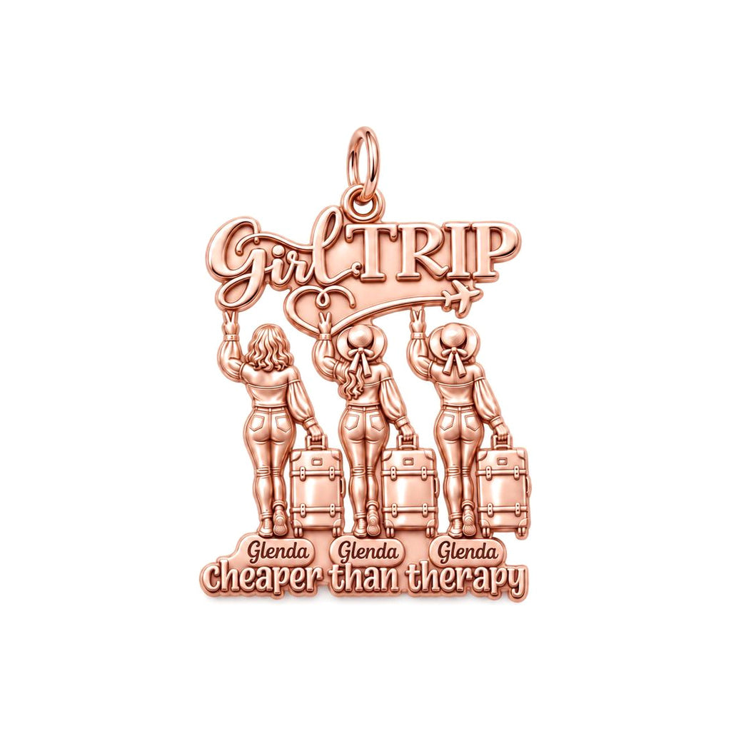 Girl Trip Adventure Charm Bracelet – Personalized Bestie Gift – rose gold 3 cm charm, front view