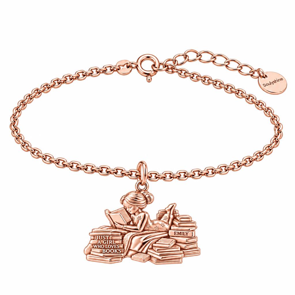 Girl Who Loves Books Charm Bracelet Set – rose gold, front view