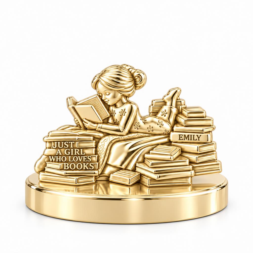 Girl Who Loves Books Keepsake Plaque – 18K gold, front view