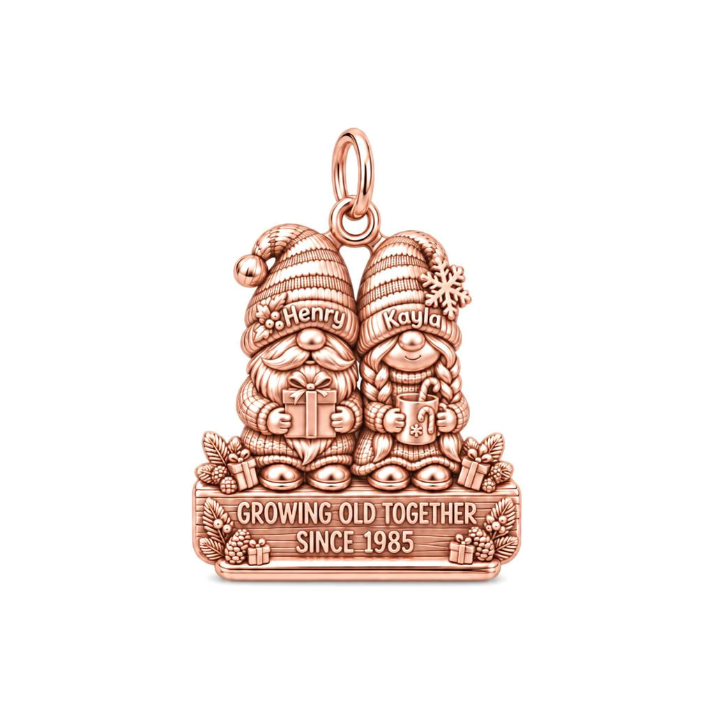 Gnome Holiday Couple Charm Bracelet – Personalized Couple Gift – rose gold charm, front view