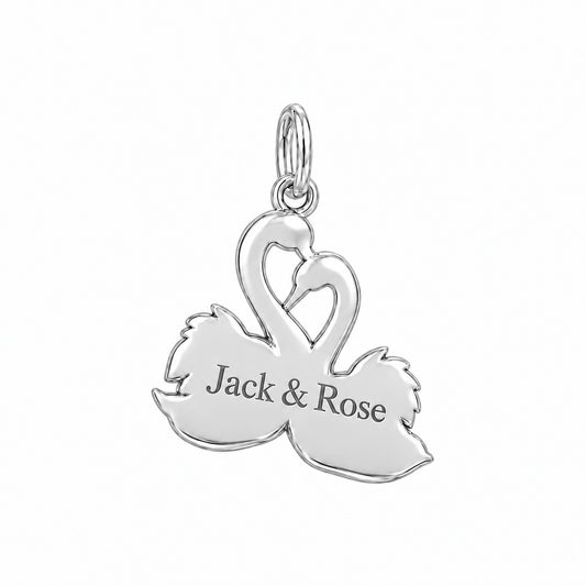 Graceful Swan Pair Charm Bracelet – Personalized Couple Gift – back of the charm, engraving area