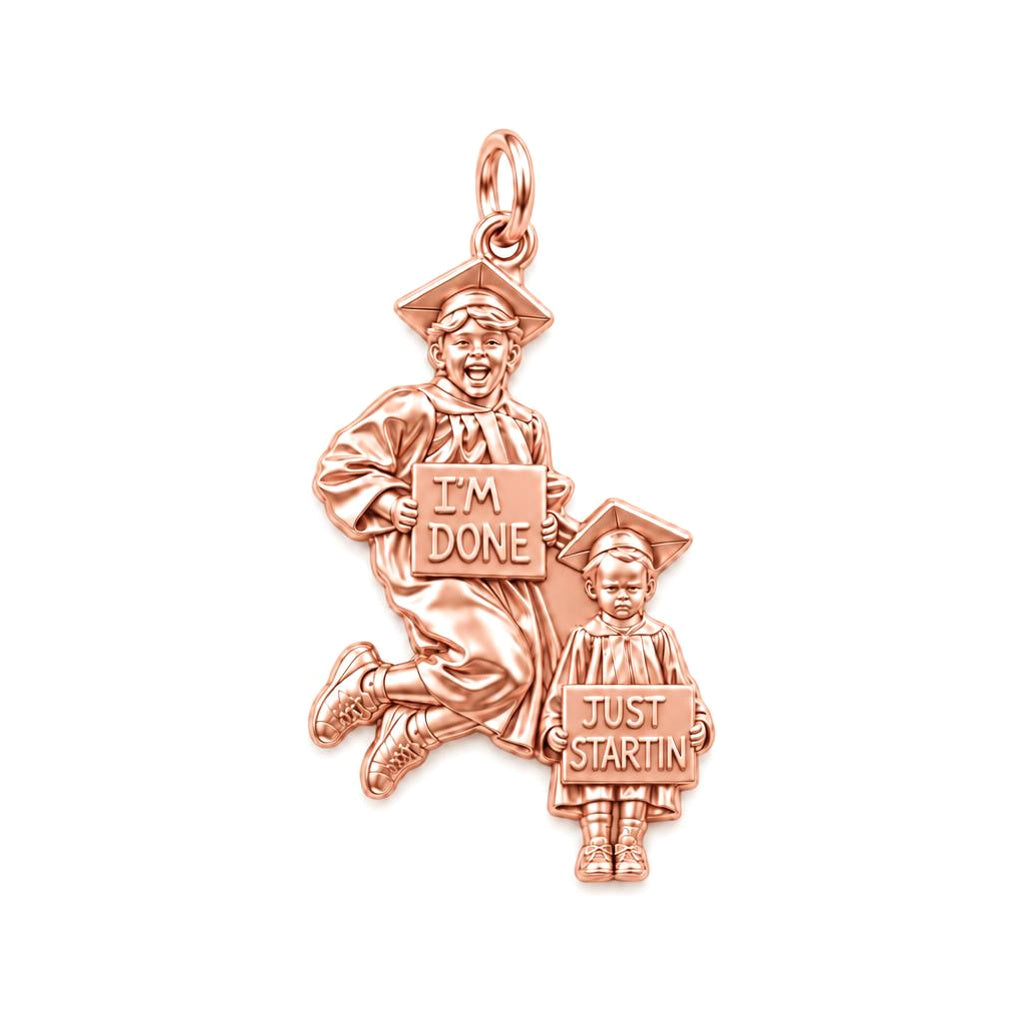 Graduate and Sibling Charm Bracelet – Personalized Mom Gift – rose gold 2 cm charm, front view