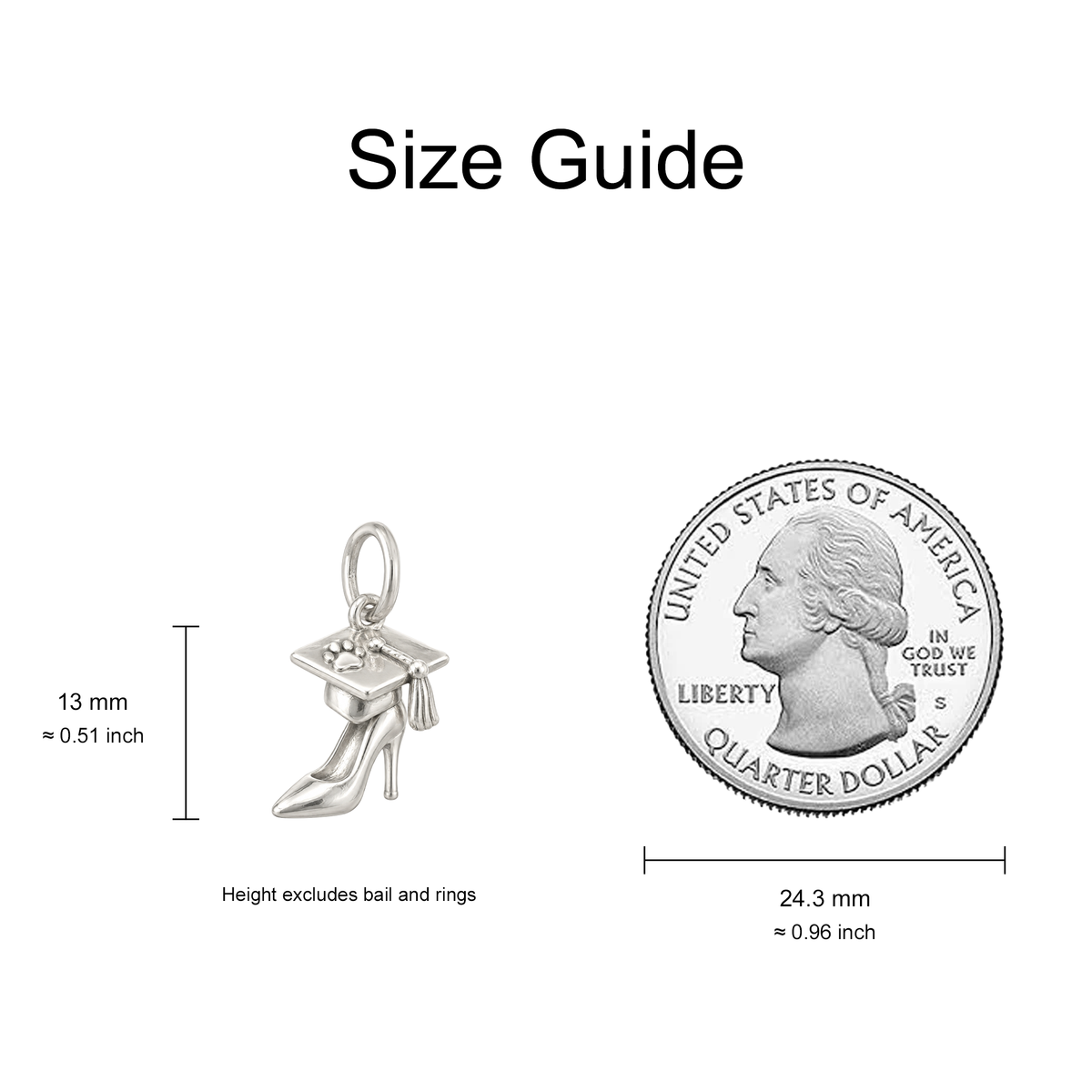 Graduation Cap and Paw Print Charm — Size Guide — 13 mm body excluding bail and rings — 50-works-silver-20260916-39