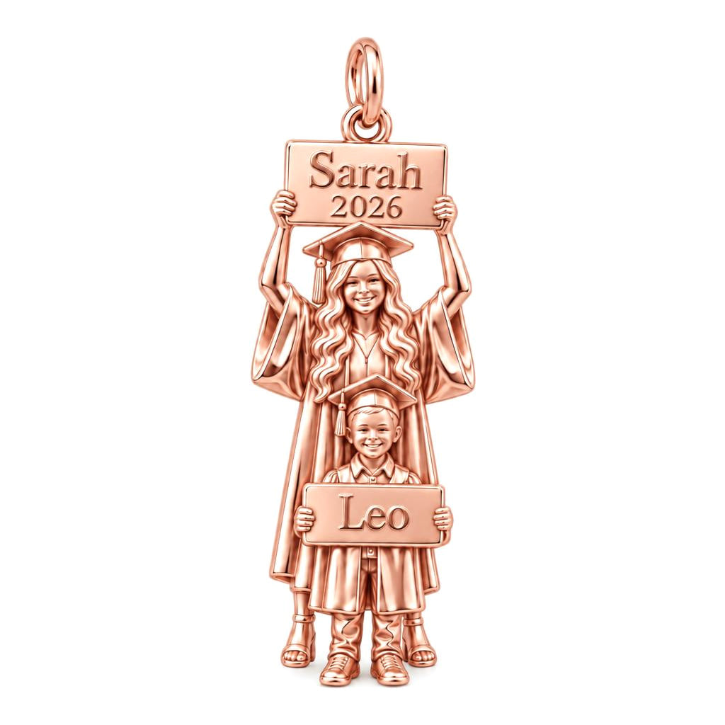Graduation Path Together Charm Bracelet – Personalized Mom Gift – rose gold 2 cm charm, front view