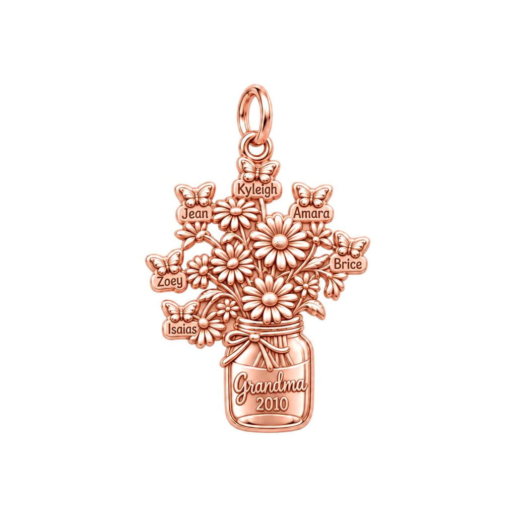 Grandkids Garden Butterfly Jar Charm Bracelet – Personalized Nana Gift – rose gold charm, front view