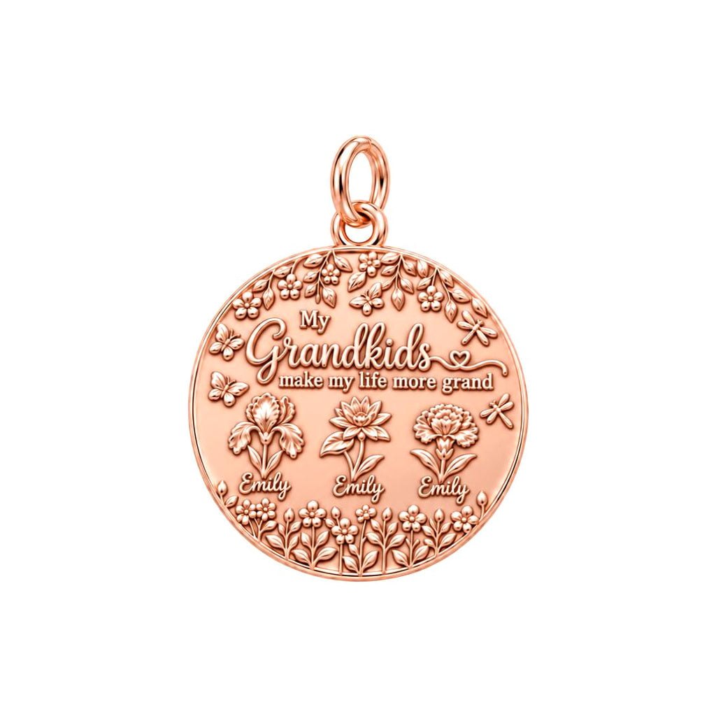 Grandkids Garden Charm Bracelet – Personalized Nana Gift – rose gold 3 cm charm, front view