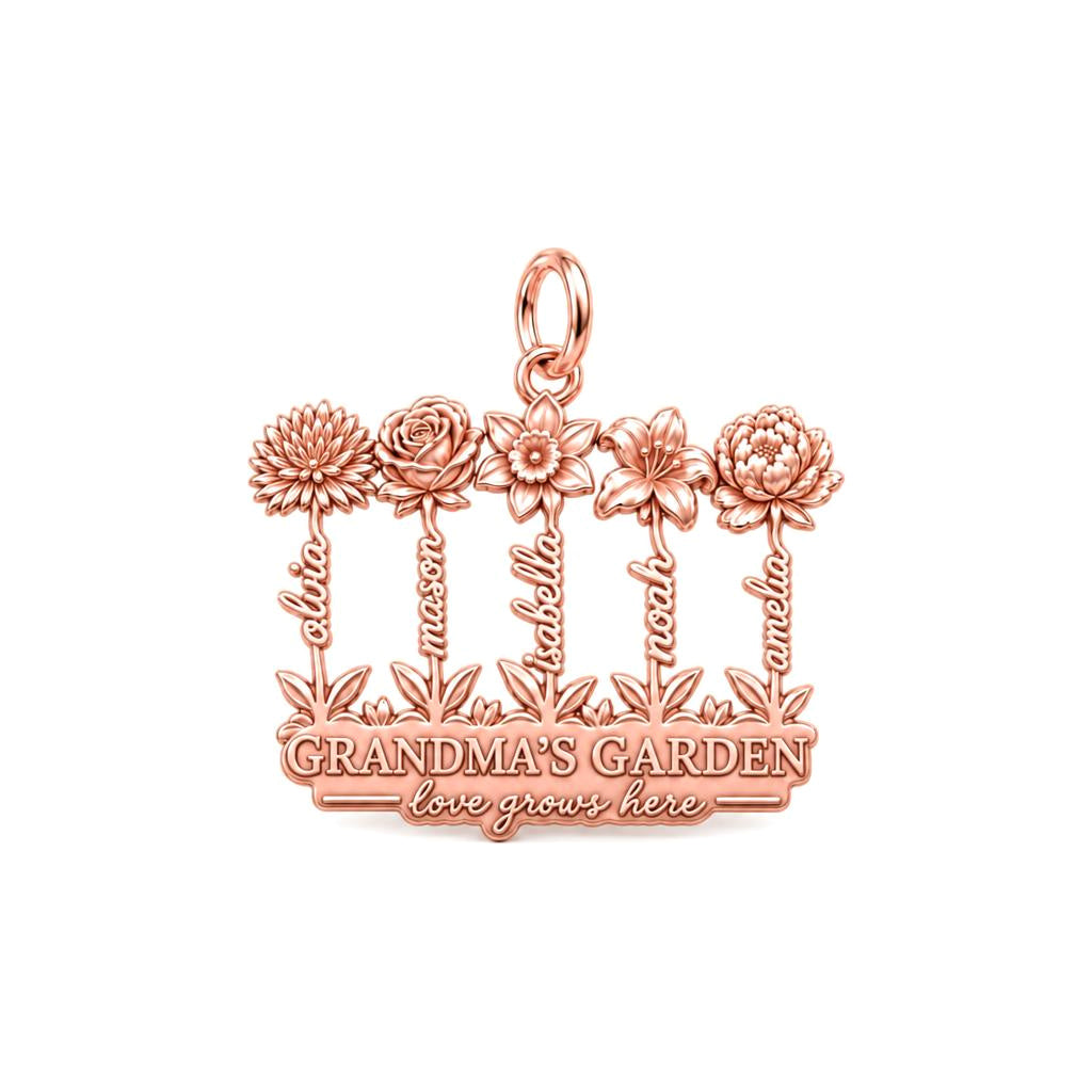 Grandma's Wildflower Garden Charm Bracelet – Personalized Gift – rose gold 3 cm charm, front view