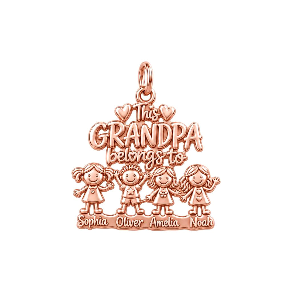 Grandpa’s Cherished Grandkids Charm Bracelet – Personalized Grandpa – rose gold 3 cm charm, front view
