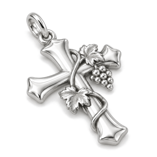 Grapevine Cross Charm — Silver Super Macro | charm-topics-remaining-444-2026-09-14 | topic-210