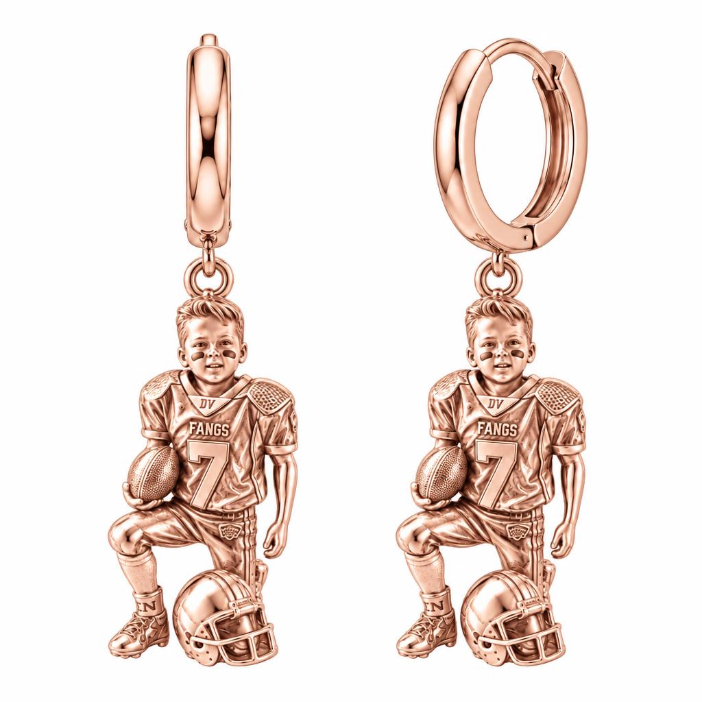 Gridiron Hero Huggie Charm Earrings – rose gold, front view