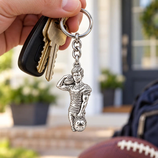 Gridiron Hero Photo Sculpt Charm Keychain – worn / in use